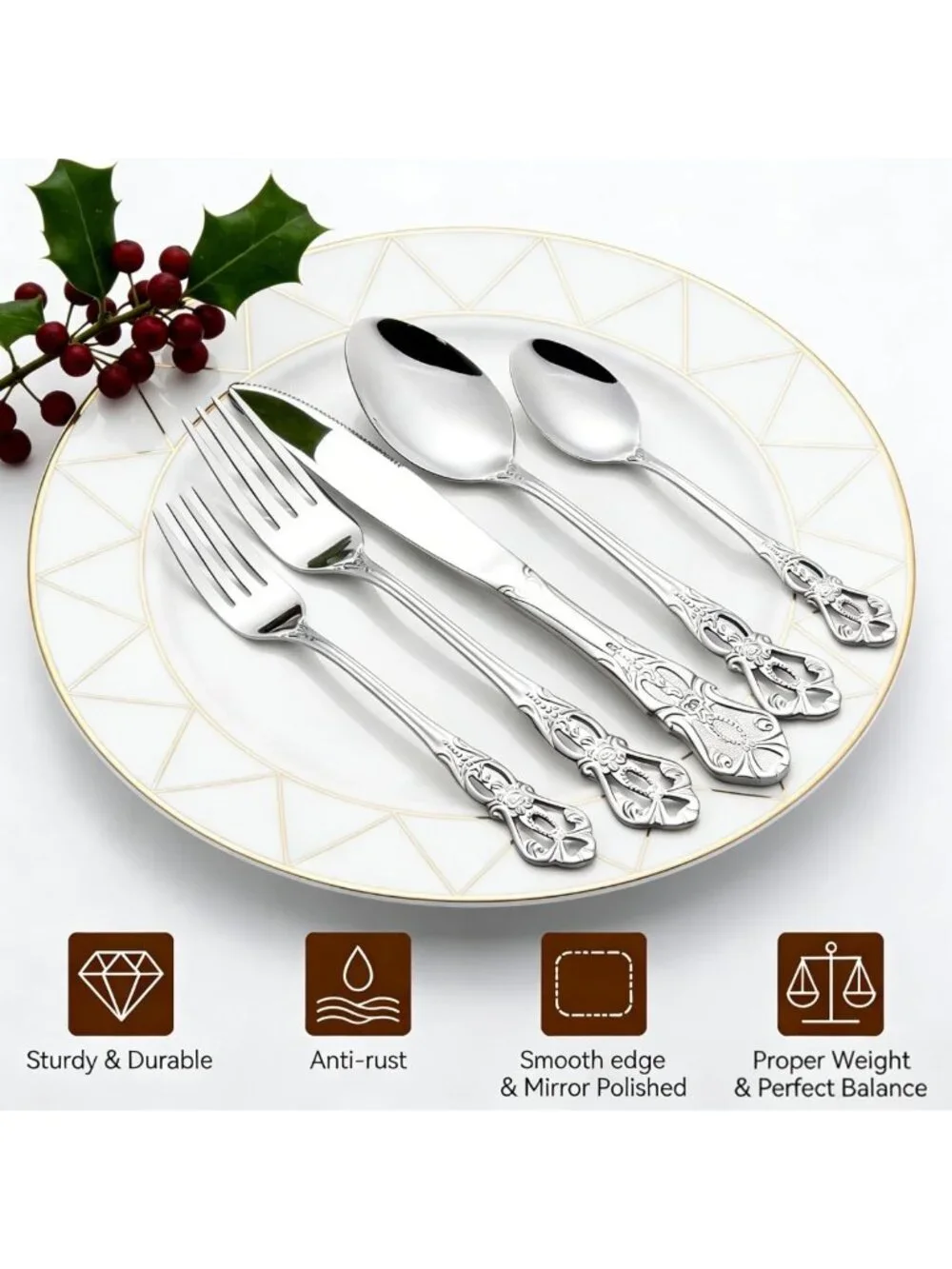 40-Piece Vintage Silverware Set for 8 | Stainless Steel Flatware, Dishwasher